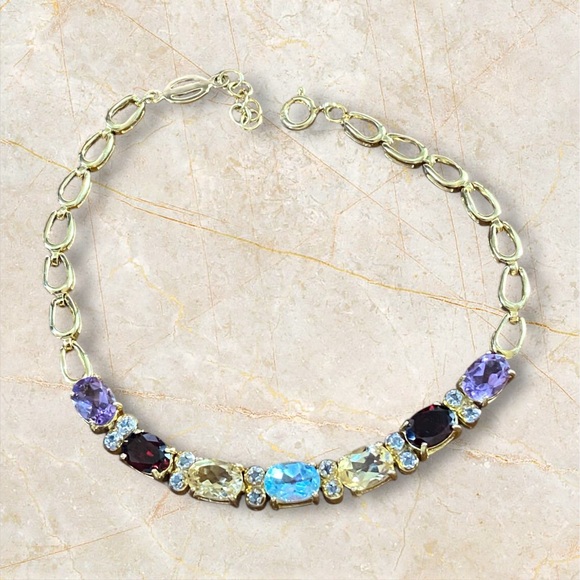 18K Yellow Gold Over Sterling Silver Bracelet with Diamonds and gemstones